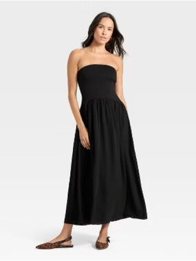 a new day Strapless Black Maxi Dress with Gathered Waist